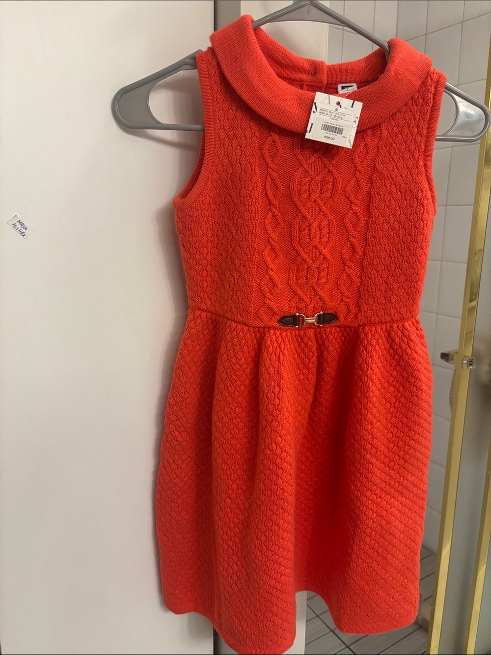 Janie and Jack Bright Orange Cable-Knit Sleeveless Dress with Buckle